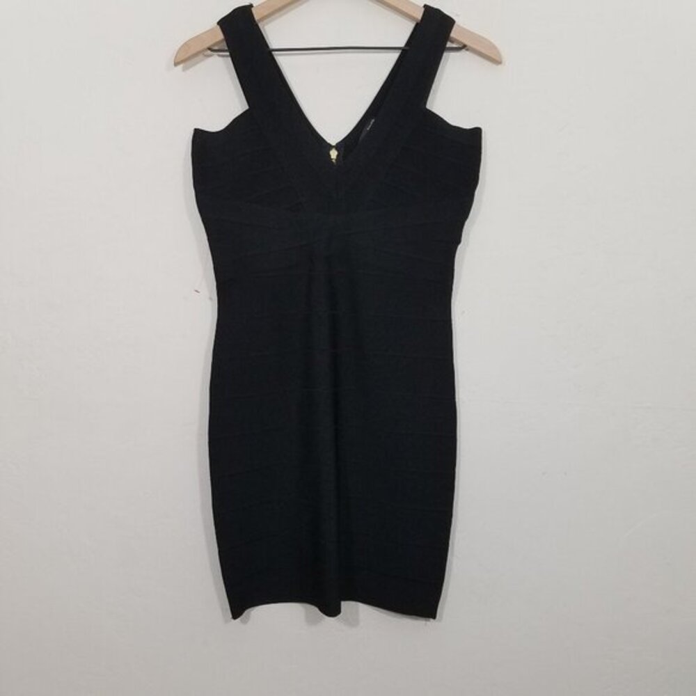 NWOT Bebe Bodycon V-Neck Dress Black Size L